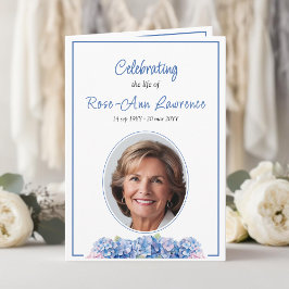 Programa Blue Hydrangeas Summer Flowers Funeral Folded