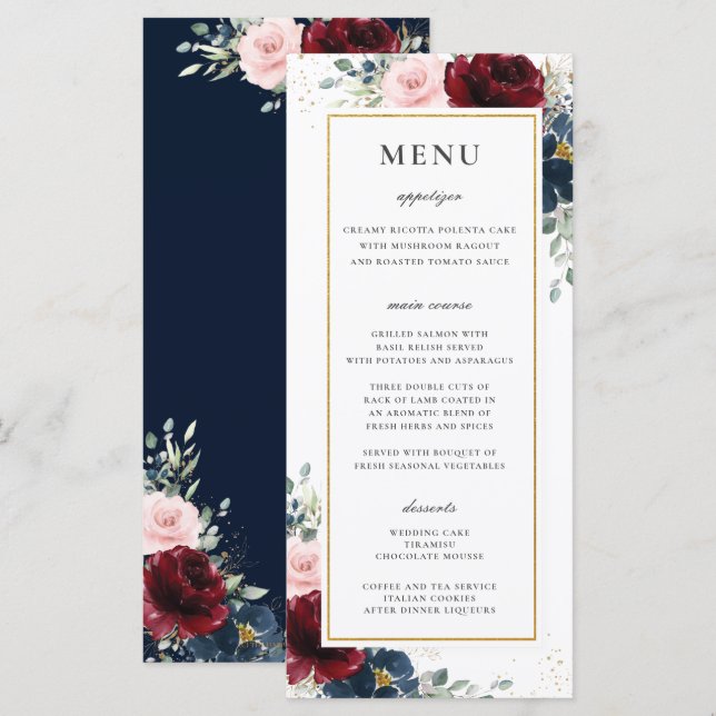 Programa Blue Red Burgundy Rubor Boda Floral Rosa (Anverso / Reverso)