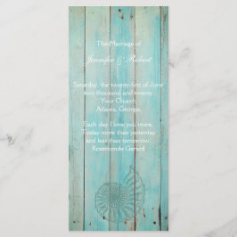Programa Blue Seashell on Wood Beach Wedding Program