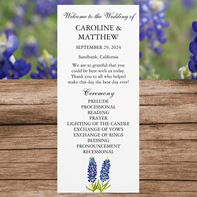 Programa Bluebonnets Blue Floral Elegant Boda moderno (Subido por el creador)