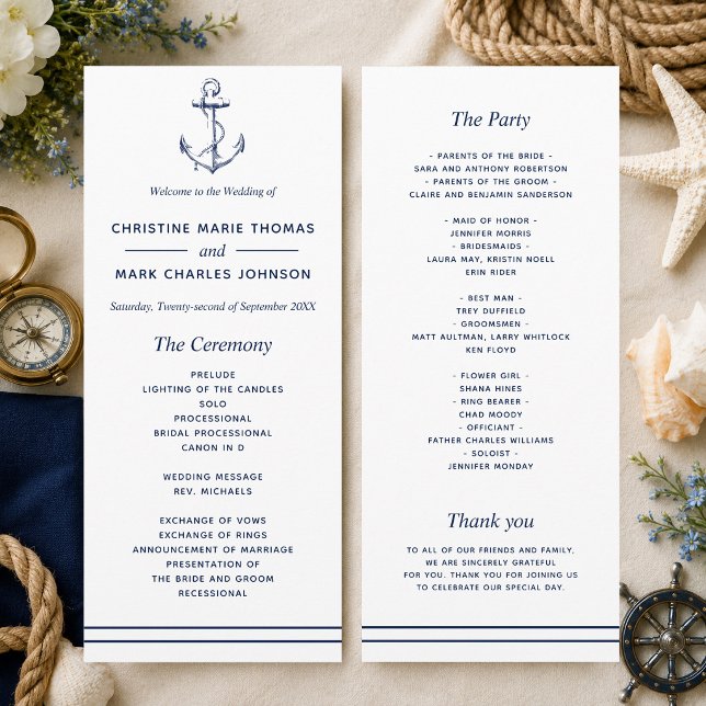 Programa Boda Ancla Marina Naval (A nautical themed program perfect for beach weddings and weddings by the sea! )