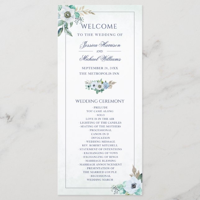 Programa Boda Anemone Bouquet Floral Elegante (Anverso)