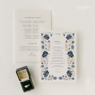 Programa Boda Art Nouveau Floral Azul Marino y Dorado