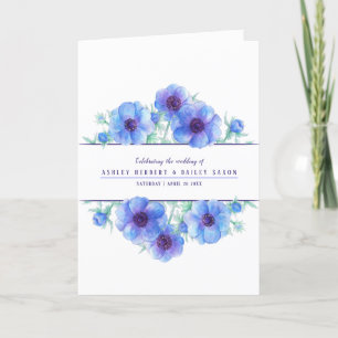 Programa Boda azul anemónico flores acuarela arte
