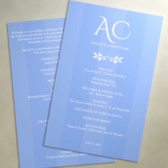 Programa Boda azul de flor de maíz con bandas de monograma  (Subido por el creador)