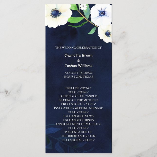 Programa Boda Azul de la Marina Floral de Anemone (Anverso)
