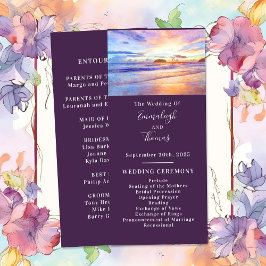Programa Boda Beach Watercolor Pink Sunrise