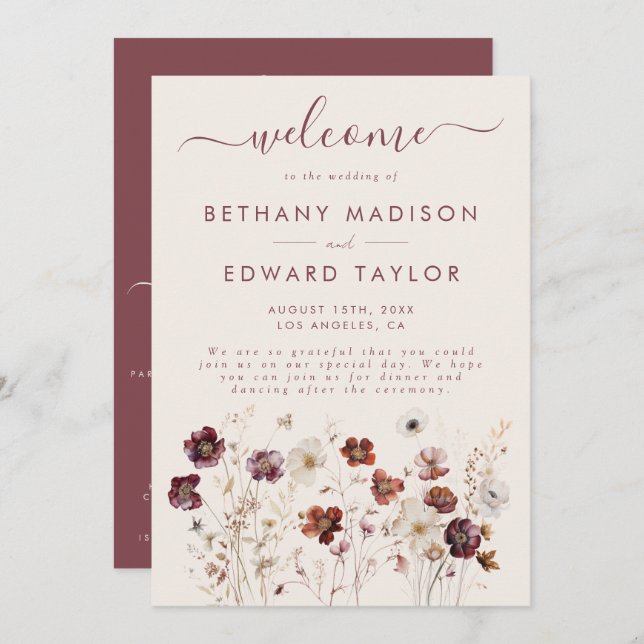 Programa Boda Beige de Fall Wildflower Field (Anverso / Reverso)