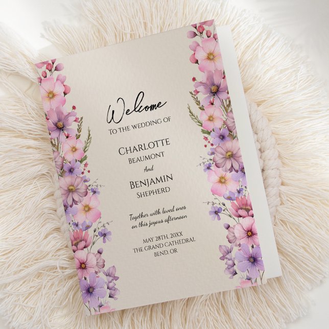 Programa Boda beige de flor silvestre moderno doblado (Subido por el creador)