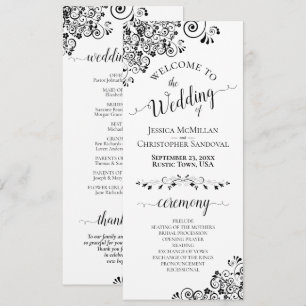 Programa Boda blanco y negro elegante con rizos y muelles