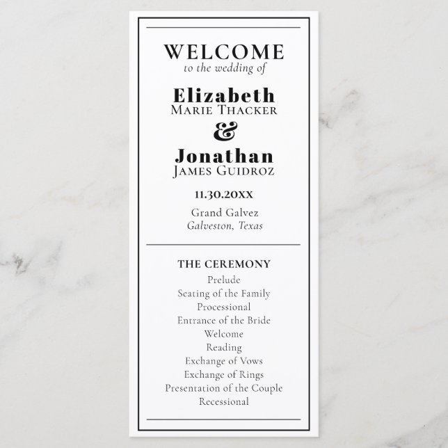 Programa Boda blanco y negro minimalista (Anverso)