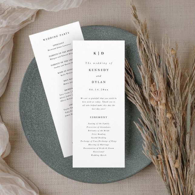 Programa Boda blanco y negro Minimalista simple (Simple minimalist black and white wedding programs.)