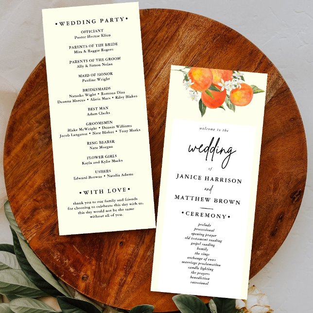 Programa Boda boho abstracto jardín naranja (Boho abstract orange wedding program keeps guests informed with warm, artistic charm.)