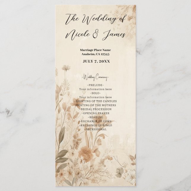 Programa Boda Boho Botánica Floral Delicada Vintage (Anverso)