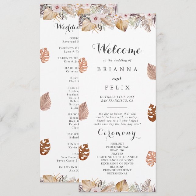 Programa Boda Boho Neutral Rústica (Anverso / Reverso)