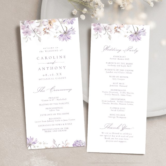 Programa Boda Botánica Floral Boho Elegante Púrpura (Purple Elegant Botanical Floral Boho Wedding Program)