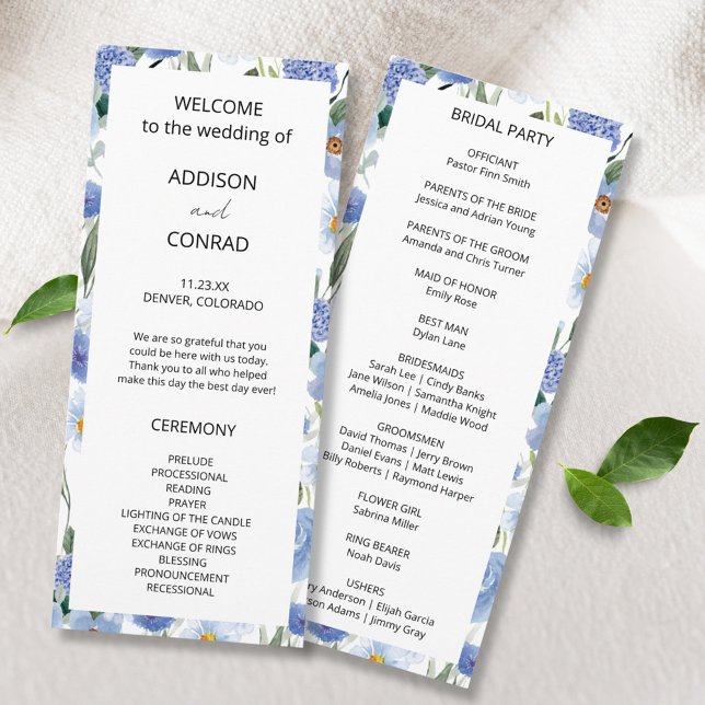 Programa Boda botánico de color azul caprichoso (Subido por el creador)