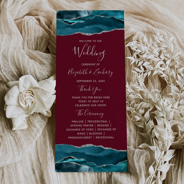Programa Boda Burgundy Agata Plateada Azul Teal (Subido por el creador)