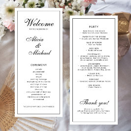 Programa Boda clásica elegante caligrafía negro blanco