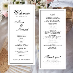 Programa Boda clásica elegante caligrafía negro blanco