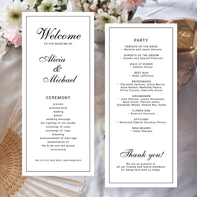 Programa Boda clásica elegante caligrafía negro blanco (Subido por el creador)