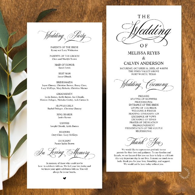 Programa Boda Clásica Elegante Ceremonia Moderna (Elegant Classy Navy Blue Script Wedding Program Card)