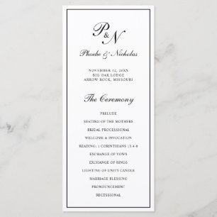 Programa Boda clásica elegante en blanco y negro