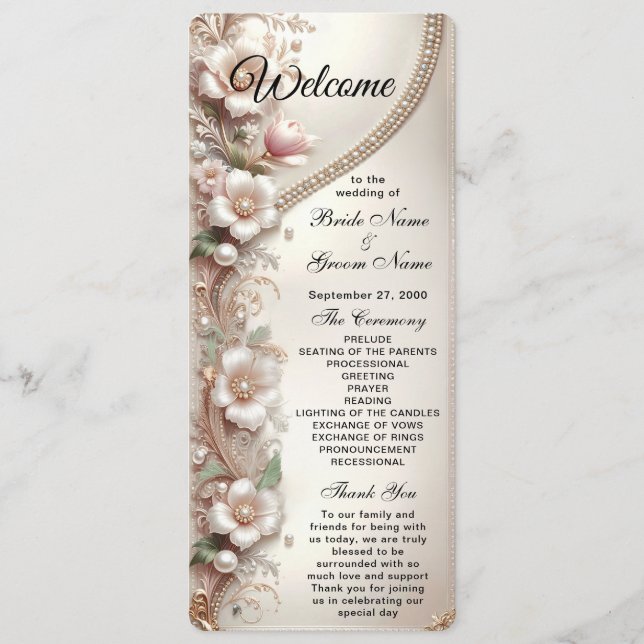 Programa Boda con Adornos Florales y Perlas (Anverso)