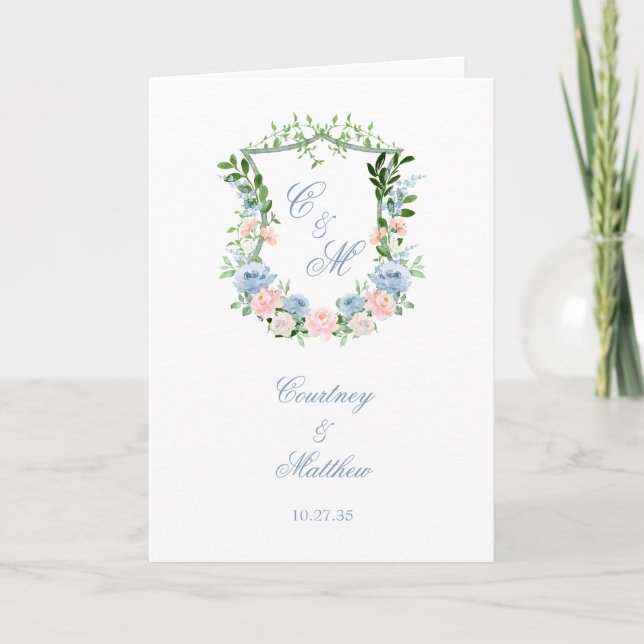 Programa Boda con Cresta Floral Azul Polvoriento (Anverso)