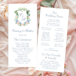 Programa Boda con Cresta Floral Azul Polvoriento