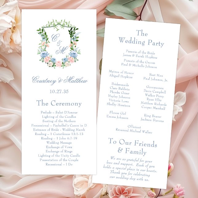 Programa Boda con Cresta Floral Azul Polvoriento (Subido por el creador)