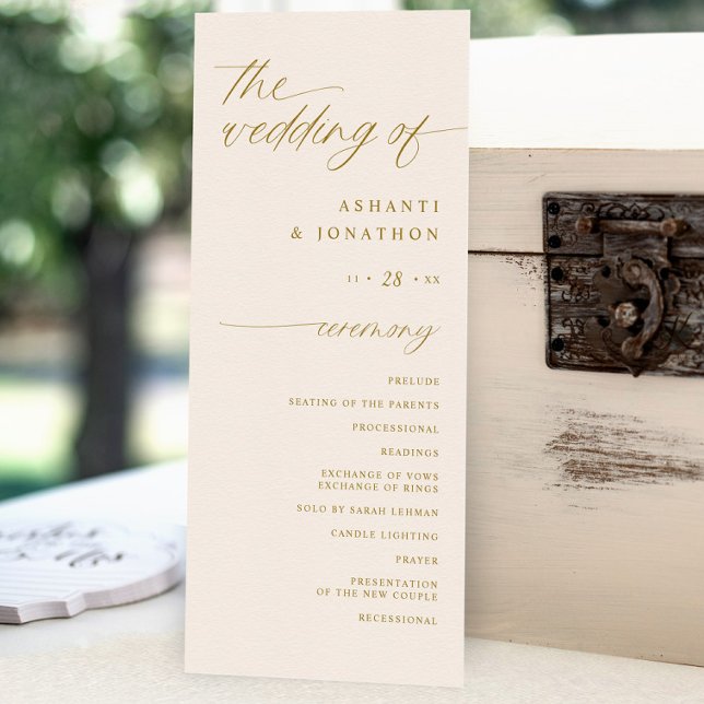 Programa Boda con Escritura Romántica Suave Marfil y Dorado (Gold and ivory wedding programs - soft delicate romantic script )