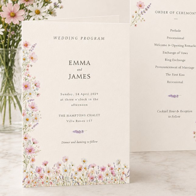 Programa Boda con flores silvestres caprichosas bohemias do (Bohemian Whimsical Wildflowers Folded Wedding Program)