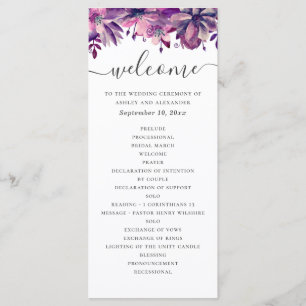 Programa Boda con guión floral de acuarela púrpura y rosa