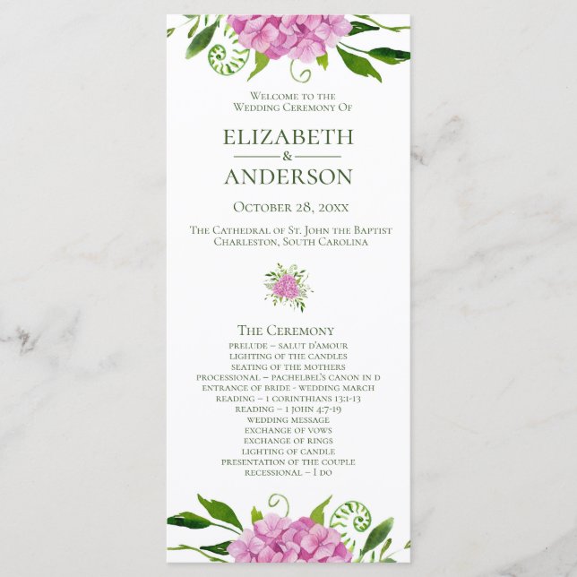 Programa Boda con Hortensias Rosadas (Anverso)