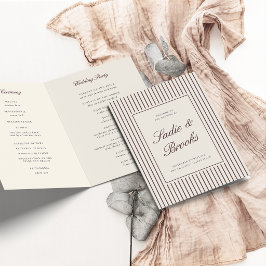Programa Boda con Pinstripe Clásico de Color Burdeos Oscuro