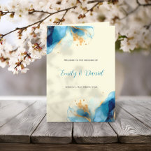 Boda de acuarela azul y dorado abstracto