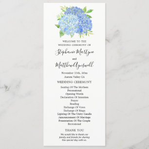 Programa Boda de acuarela de las flores de hidrangea azul