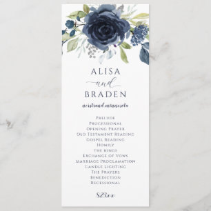 Programa Boda de Acuarela Floral Azul Marino Plata