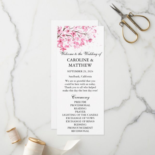 Programa Boda de acuarela floral rosa con flores de cerezo (Anverso/Reverso In Situ)