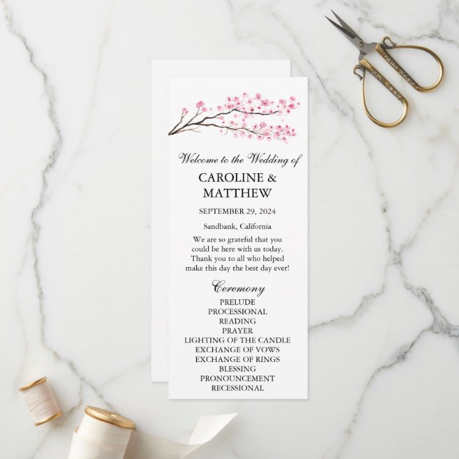 Programa Boda de acuarela floral rosa con flores de cerezo (Anverso/Reverso In Situ)