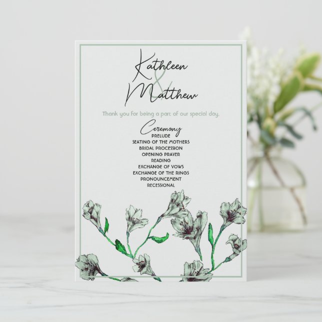 Programa Boda de acuarela floral verde sage (Anverso de pie)