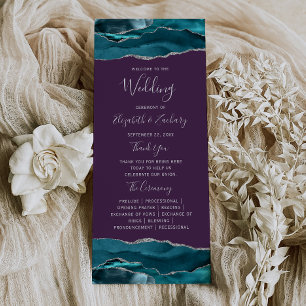 Programa Boda de ágata plateada azul teal y púrpura