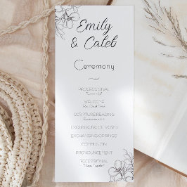 Programa Boda de arte de la línea de marco floral en blanco