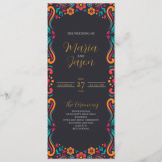 Programa Boda de arte folclórico tradicional floral negro m
