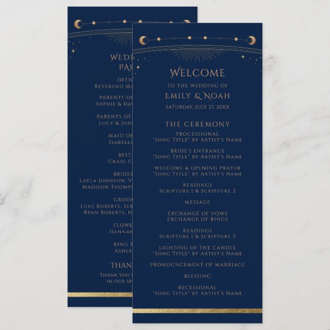 Programa Boda de Astronomía Mystical Blue Gold Star Moon (Anverso / Reverso)