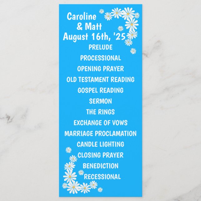 Programa boda de Blue-Sky Daisies de los años 60 (Anverso)