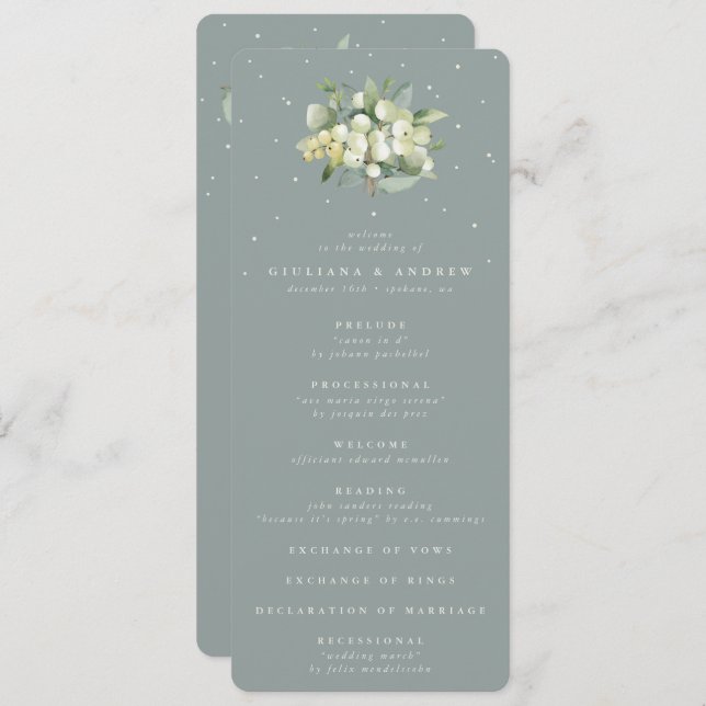 Programa Boda de Bouquet Seafoam Green Snowberry+Eucalyptus (Anverso / Reverso)