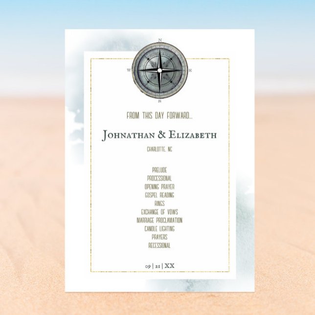 Programa Boda de brújula nautica vintage (Vintage Nautical Compass Wedding Program)