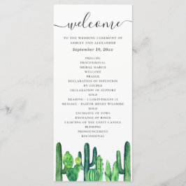 Programa Boda de cactus verde acuarela y suculentas